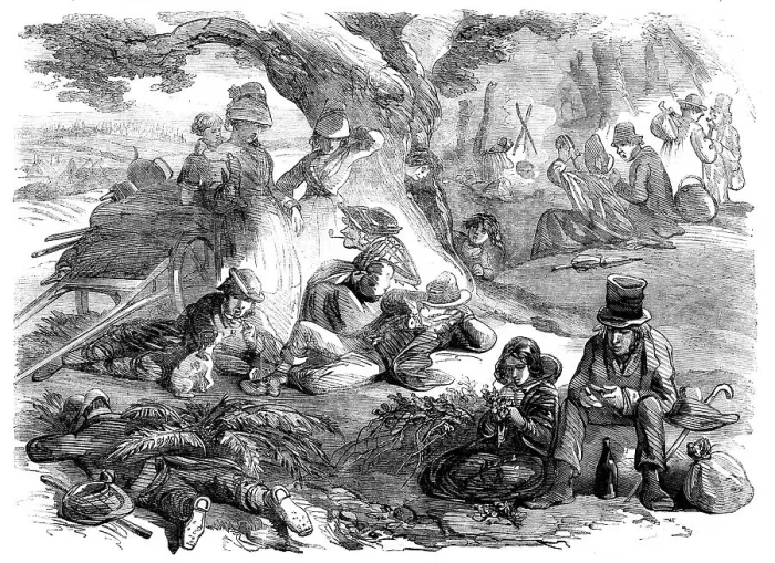 Framed Print : Hop-pickers Resting - drawn by Phiz, 1858. Creator: Hablot Knight Browne Framed Print : Hop-pickers Resting - drawn by Phiz, 1858. Creator: Hablot Knight Browne