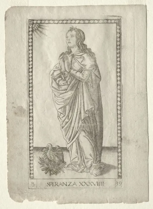 Framed Print : Hope (from the Tarocchi, series B: Cosmic Principles & Virtues, #39), before 1467 Framed Print : Hope (from the Tarocchi, series B: Cosmic Principles & Virtues, #39), before 1467