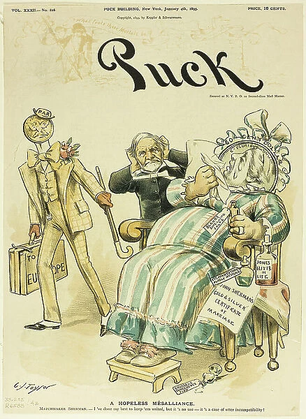 A Hopeless Mésalliance, from Puck, published January 4, 1893. Creator: Charles Jay Taylor