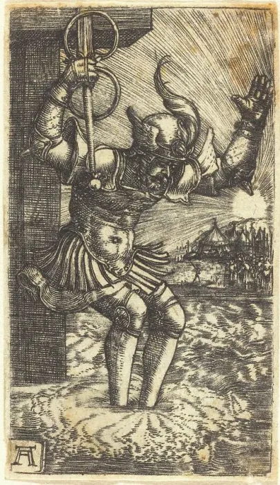 Framed Print : Horatio Cocles Leaping into the River Tiber, c. 1520 / 1530. Creator: Albrecht Altdorfer Framed Print : Horatio Cocles Leaping into the River Tiber, c. 1520 / 1530. Creator: Albrecht Altdorfer