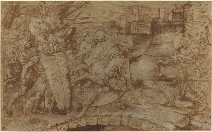 Framed Print : Horatius Cocles Defending Rome, 16th century. Creator: Unknown Framed Print : Horatius Cocles Defending Rome, 16th century. Creator: Unknown