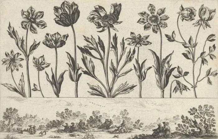 Framed Print : Horizontal Panel with a Row of Flowers Above a Frieze with Figures in a Landscape Framed Print : Horizontal Panel with a Row of Flowers Above a Frieze with Figures in a Landscape