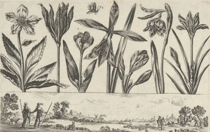 Framed Print : Horizontal Panel with a Row of Flowers Above a Frieze with Figures in a Landscape Framed Print : Horizontal Panel with a Row of Flowers Above a Frieze with Figures in a Landscape