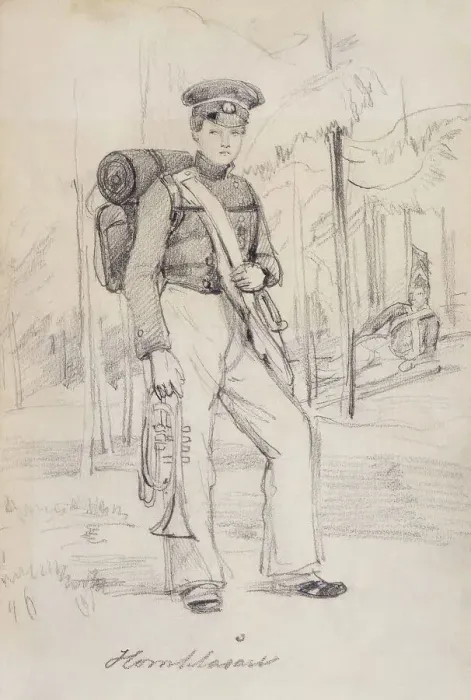 Framed Print : Horn Blower'. Young soldier with pack and instruments. (c1850s). Creator: Fritz von Dardel. Horn Blower'. Young soldier with pack and instruments. (c1850s). Creator: Fritz von Dardel Framed Print : Horn Blower'. Young soldier with pack and instruments. (c1850s). Creator: Fritz von Dardel. Horn Blower'. Young soldier with pack and instruments. (c1850s). Creator: Fritz von Dardel