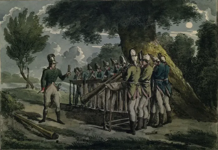 Framed Print : Horn orchestra, ca 1820. Artist: Anonymous Framed Print : Horn orchestra, ca 1820. Artist: Anonymous