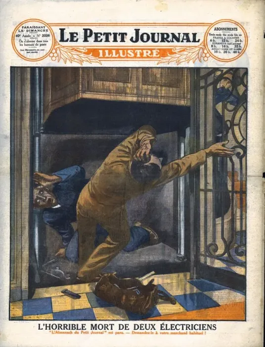 Framed Print : The horrible death of two electrians, 1929. Creator: Unknown Framed Print : The horrible death of two electrians, 1929. Creator: Unknown