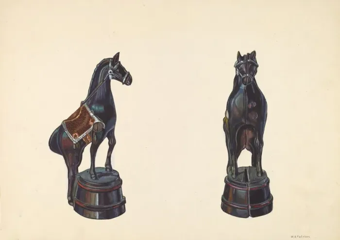Framed Print : Horse on Barrel Bank, c. 1938. Creator: William O. Fletcher Framed Print : Horse on Barrel Bank, c. 1938. Creator: William O. Fletcher
