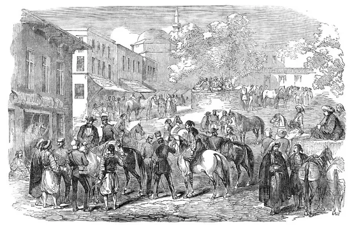 Framed Print : Horse Bazaar, at Constantinople, 1854. Creator: Unknown Framed Print : Horse Bazaar, at Constantinople, 1854. Creator: Unknown