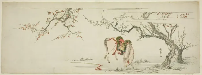 Framed Print : Horse beneath a Flowering Plum Tree, Japan, c. 1797 / 99. Creator: Kitagawa Utamaro Framed Print : Horse beneath a Flowering Plum Tree, Japan, c. 1797 / 99. Creator: Kitagawa Utamaro