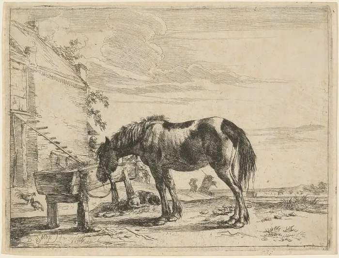 Framed Print : A Horse Bound to a Feeding Trough, 1651. Creator: Dirck Stoop Framed Print : A Horse Bound to a Feeding Trough, 1651. Creator: Dirck Stoop