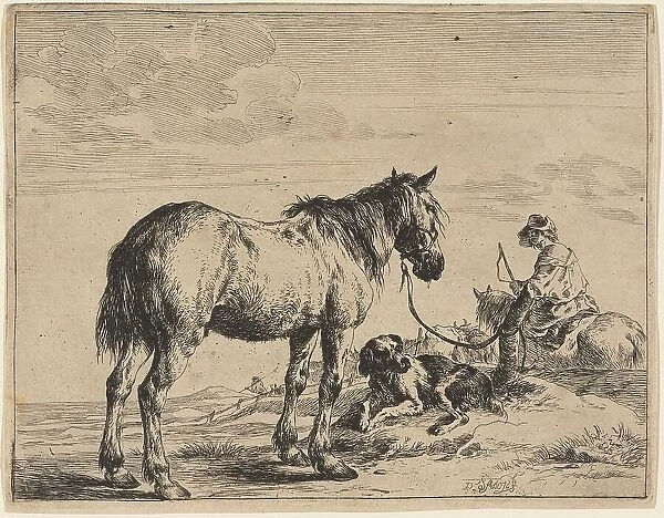 A Horse Bound to a Post with a Reclining Dog, 1651. Creator: Dirck Stoop