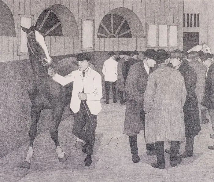 Framed Print : Horse dealers at the Barbican, London, c1918 Framed Print : Horse dealers at the Barbican, London, c1918