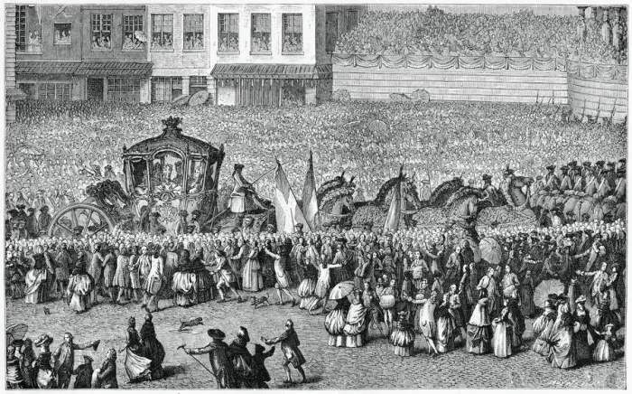 Framed Print : Horse-Drawn Carriage in a Parade, 1782, (1885). Artist: Moreau Framed Print : Horse-Drawn Carriage in a Parade, 1782, (1885). Artist: Moreau
