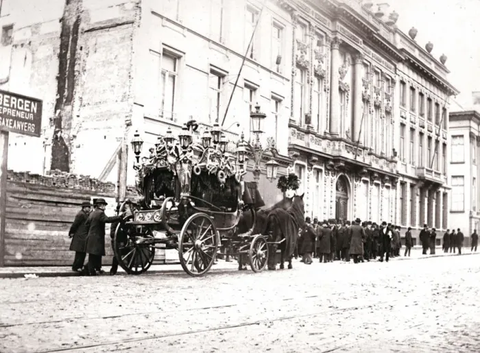 Framed Print : Horse-drawn hearse, Antwerp, 1898Artist: James Batkin Framed Print : Horse-drawn hearse, Antwerp, 1898Artist: James Batkin