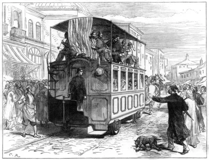 Framed Print : Horse-drawn tram, Constantinople, 1877 Framed Print : Horse-drawn tram, Constantinople, 1877