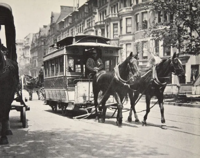 Framed Print : Horse-drawn tram, USA, early 1900s Framed Print : Horse-drawn tram, USA, early 1900s