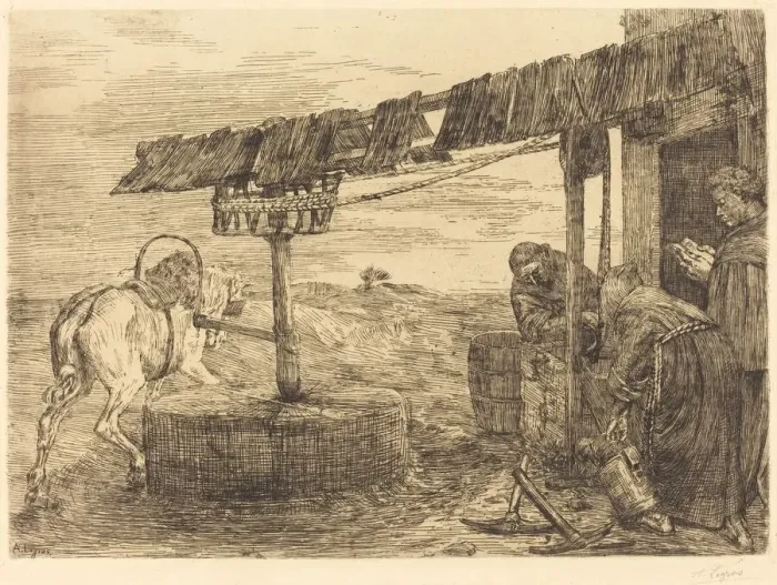 Framed Print : Horse-driven Mill (Le manege), probably 1869. Creator: Alphonse Legros Framed Print : Horse-driven Mill (Le manege), probably 1869. Creator: Alphonse Legros