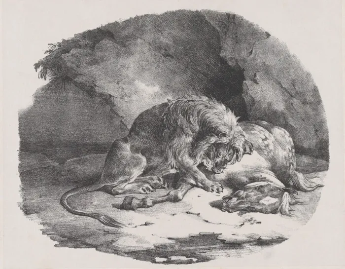 Framed Print : A Horse Being Eaten by a Lion, 1823. Creator: Theodore Gericault Framed Print : A Horse Being Eaten by a Lion, 1823. Creator: Theodore Gericault