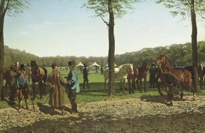 Framed Print : Horse Fair on the Maliebaan at The Hague, 1858. Creator: Cornelis Albertus Johannes Schermer Framed Print : Horse Fair on the Maliebaan at The Hague, 1858. Creator: Cornelis Albertus Johannes Schermer