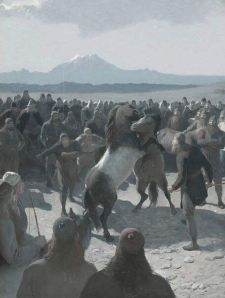 The Horse-Fight at Hlidarendi. Illustration for Njal's Saga, ch. 59. Creator: Johan August Malmström