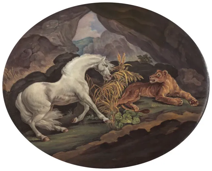 Framed Print : A Horse Frightened by a Lioness, ca. 1800. Creator: Unknown Framed Print : A Horse Frightened by a Lioness, ca. 1800. Creator: Unknown