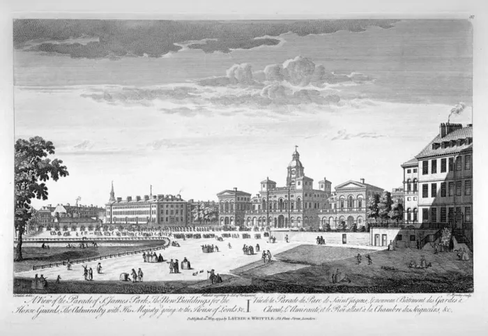 Framed Print : Horse Guards Parade from the south-west, Westminster, London, 1753. Artist: Thomas Bowles Framed Print : Horse Guards Parade from the south-west, Westminster, London, 1753. Artist: Thomas Bowles