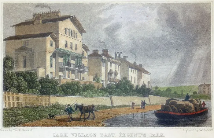 Framed Print : Horse hauling a barge on the Regents Canal at Park Village East, London, 1829. Artist: W Radcliff Framed Print : Horse hauling a barge on the Regents Canal at Park Village East, London, 1829. Artist: W Radcliff