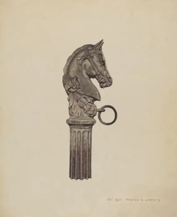 Framed Print : Horse Head Hitching Post, 1935 / 1942. Creator: Ernest A Towers Jr Framed Print : Horse Head Hitching Post, 1935 / 1942. Creator: Ernest A Towers Jr