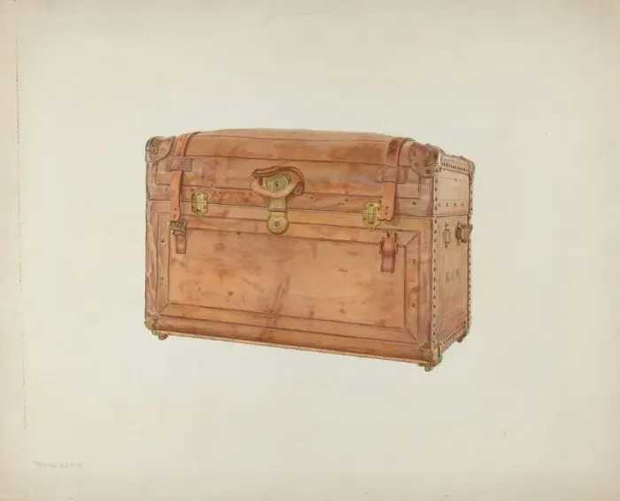 Framed Print : Horse Hide Trunk, c. 1939. Creator: Frank M Keane