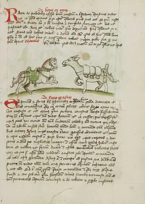 Framed Print : A Horse Laden with Sacks and a Donkey; Fables, third quarter of 15th century. Creator: Unknown Framed Print : A Horse Laden with Sacks and a Donkey; Fables, third quarter of 15th century. Creator: Unknown