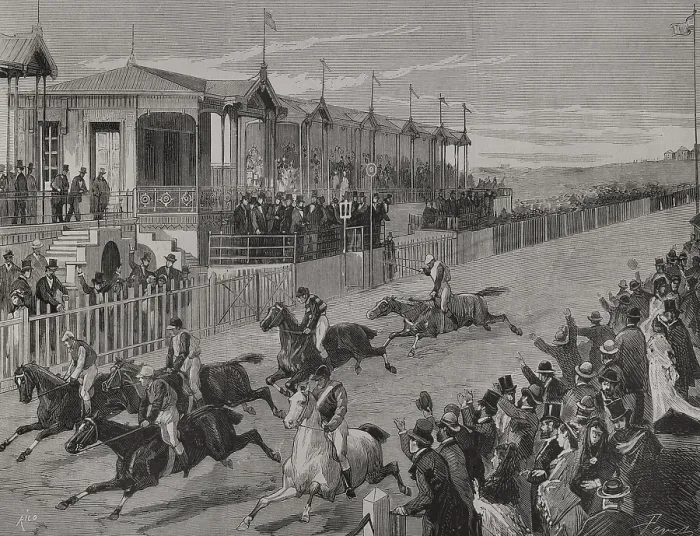 Framed Print : Horse racing at Hipodromo de la Castellana (La Castellana Racecourse), Madrid, Spain...1878 (1879). Creator: Bernardo Rico Framed Print : Horse racing at Hipodromo de la Castellana (La Castellana Racecourse), Madrid, Spain...1878 (1879). Creator: Bernardo Rico