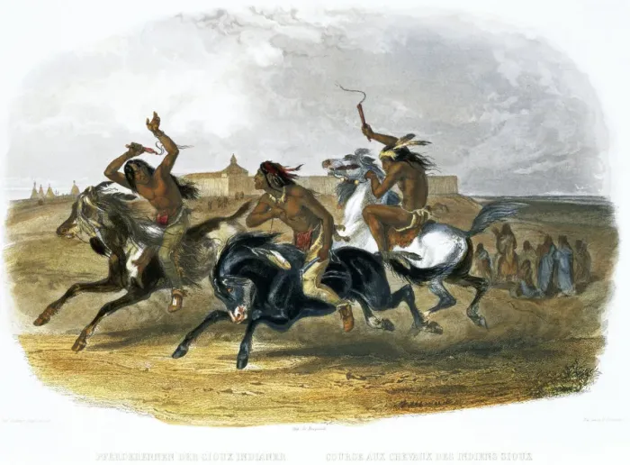 Framed Print : Horse Racing of Sioux Indians near Fort Pierre, 1843. Artist: Du Casse and Doherty Framed Print : Horse Racing of Sioux Indians near Fort Pierre, 1843. Artist: Du Casse and Doherty