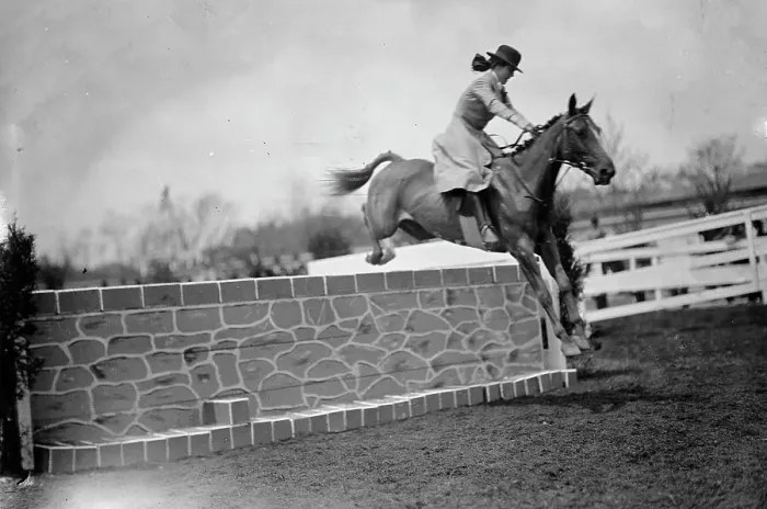 Framed Print : Horse Shows - Miss Martha Hazard, Hurdling And On Foot, 1911. Creator: Harris & Ewing. Horse Shows - Miss Martha Hazard, Hurdling And On Foot, 1911. Creator: Harris & Ewing Framed Print : Horse Shows - Miss Martha Hazard, Hurdling And On Foot, 1911. Creator: Harris & Ewing. Horse Shows - Miss Martha Hazard, Hurdling And On Foot, 1911. Creator: Harris & Ewing