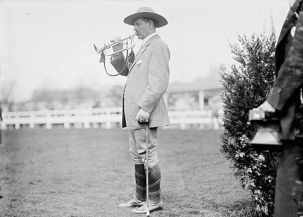 Horse Shows - Starter with Bugle, Unidentified, 1911. Creator: Harris & Ewing. Horse Shows - Starter with Bugle, Unidentified, 1911. Creator: Harris & Ewing