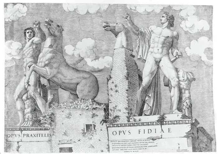 Framed Print : Horse Tamers (Dioscuri) from the Capitoline Hill, Rome, ca. 1560-1580. Creator: Marcantonio Raimondi Framed Print : Horse Tamers (Dioscuri) from the Capitoline Hill, Rome, ca. 1560-1580. Creator: Marcantonio Raimondi