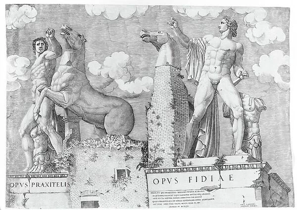Horse Tamers (Dioscuri) from the Capitoline Hill, Rome, ca. 1560-1580. Creator: Marcantonio Raimondi