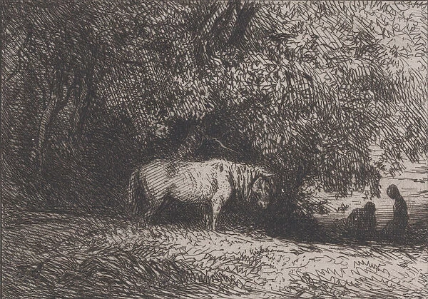 Horse Under a Tree Branch, 1846. Creator: Charles Emile Jacque