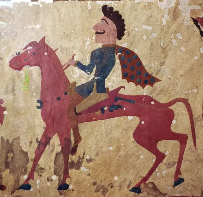 Framed Print : Detail of a horseman from felt Scythian wall-hanging Framed Print : Detail of a horseman from felt Scythian wall-hanging