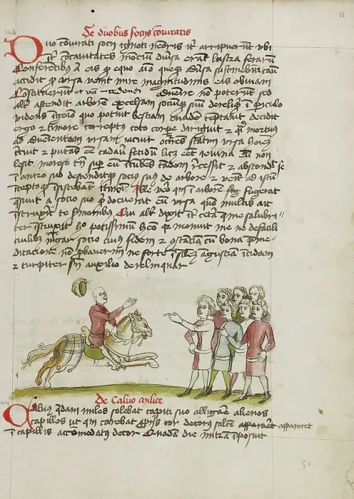 Framed Print : A Horseman Leaving his House before a Crowd of People; Fables, third quarter of 15th century. Creator: Unknown Framed Print : A Horseman Leaving his House before a Crowd of People; Fables, third quarter of 15th century. Creator: Unknown