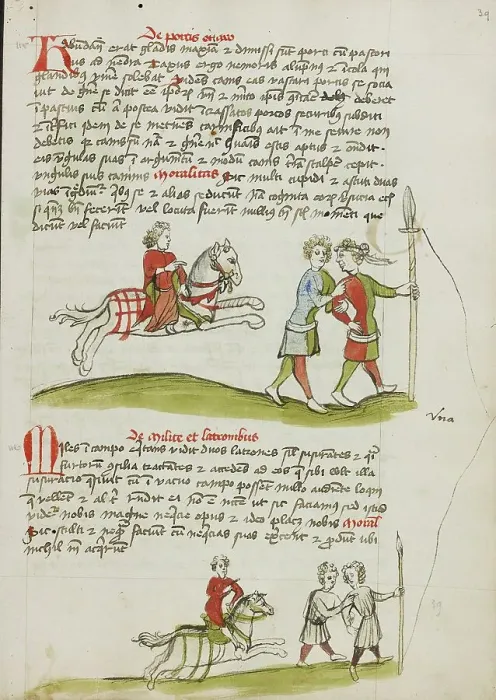 Framed Print : A Horseman and Two Robbers; Fables, third quarter of 15th century. Creator: Unknown Framed Print : A Horseman and Two Robbers; Fables, third quarter of 15th century. Creator: Unknown