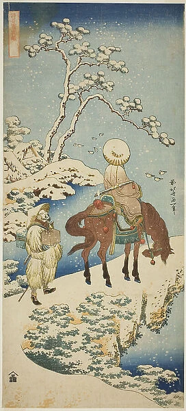 Horseman in Snow, from the series 'A True Mirror of Japanese and Chinese Poems... c. 1833 / 34. Creator: Hokusai. Horseman in Snow, from the series 'A True Mirror of Japanese and Chinese Poems... c. 1833 / 34. Creator: Hokusai