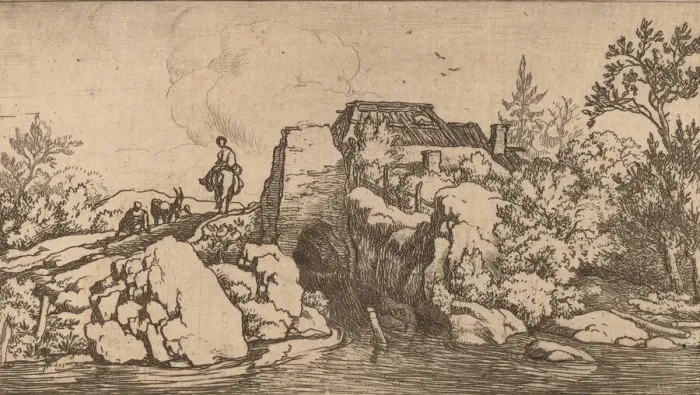 Framed Print : Horseman on a Stone Bridge, probably c. 1645 / 1656. Creator: Allart van Everdingen Framed Print : Horseman on a Stone Bridge, probably c. 1645 / 1656. Creator: Allart van Everdingen