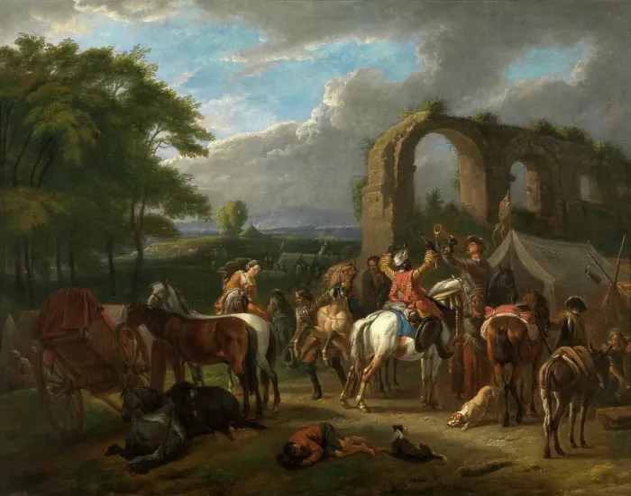 Framed Print : Horseman's Scene, 1713. Creator: Pieter van Bloemen Framed Print : Horseman's Scene, 1713. Creator: Pieter van Bloemen
