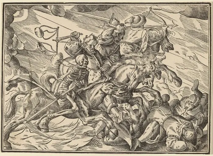 Framed Print : The Four Horsemen of the Apocalypse, published 1630. Creator: Christoph Maurer Framed Print : The Four Horsemen of the Apocalypse, published 1630. Creator: Christoph Maurer