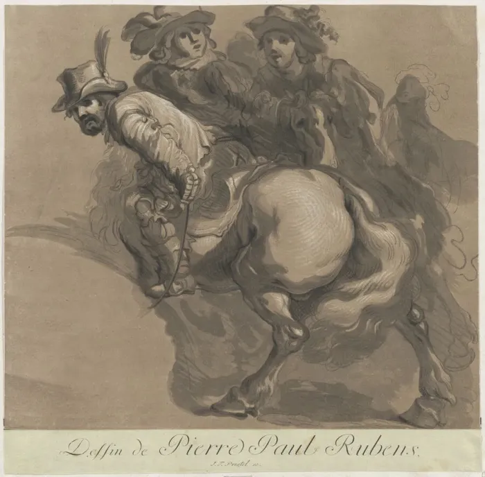 Framed Print : Three horsemen, ca. 1770-94. Creator: Maria Catharina Prestel Framed Print : Three horsemen, ca. 1770-94. Creator: Maria Catharina Prestel
