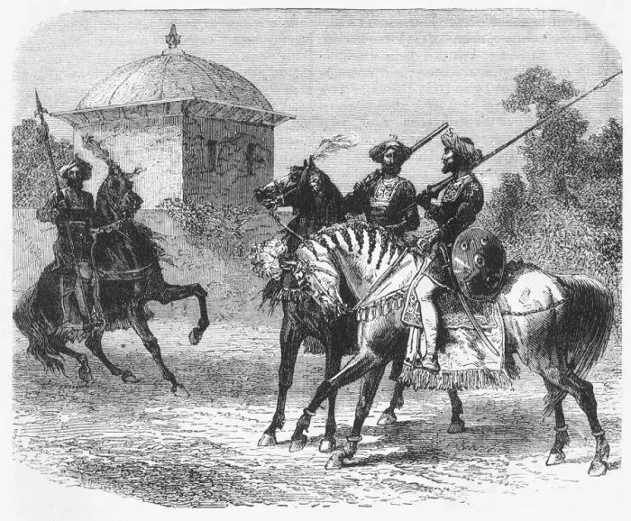 Framed Print : Horsemen of the Guicowars Bodyguard at Baroda, c1891. Creator: James Grant Framed Print : Horsemen of the Guicowars Bodyguard at Baroda, c1891. Creator: James Grant