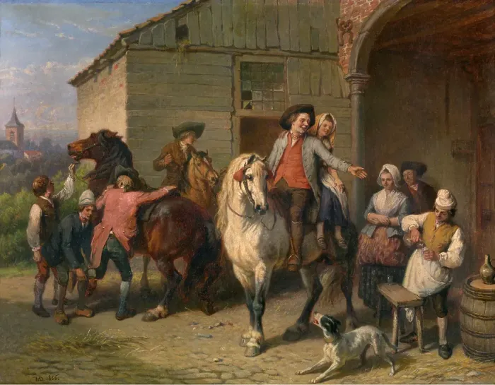 Framed Print : Horsemen at the Inn, 1856. Creator: Jean-Baptiste Madou Framed Print : Horsemen at the Inn, 1856. Creator: Jean-Baptiste Madou