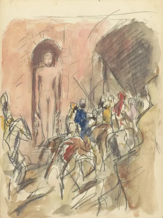 Framed Print : Horsemen in front of a niche with a statue of a Hindu god, 1924-1925. Creator: Marius Bauer Framed Print : Horsemen in front of a niche with a statue of a Hindu god, 1924-1925. Creator: Marius Bauer