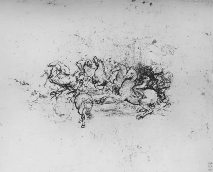 Framed Print : Horsemen with Pennants Advancing from the Left, c1480 (1945). Artist: Leonardo da Vinci Framed Print : Horsemen with Pennants Advancing from the Left, c1480 (1945). Artist: Leonardo da Vinci