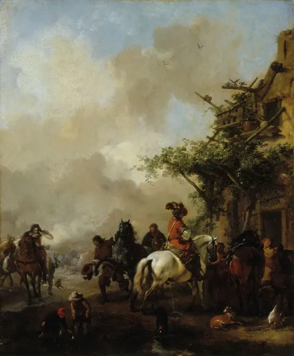 Framed Print : Horsemen stop, between 1639 and 1668. Creator: Philip Wouverman Framed Print : Horsemen stop, between 1639 and 1668. Creator: Philip Wouverman